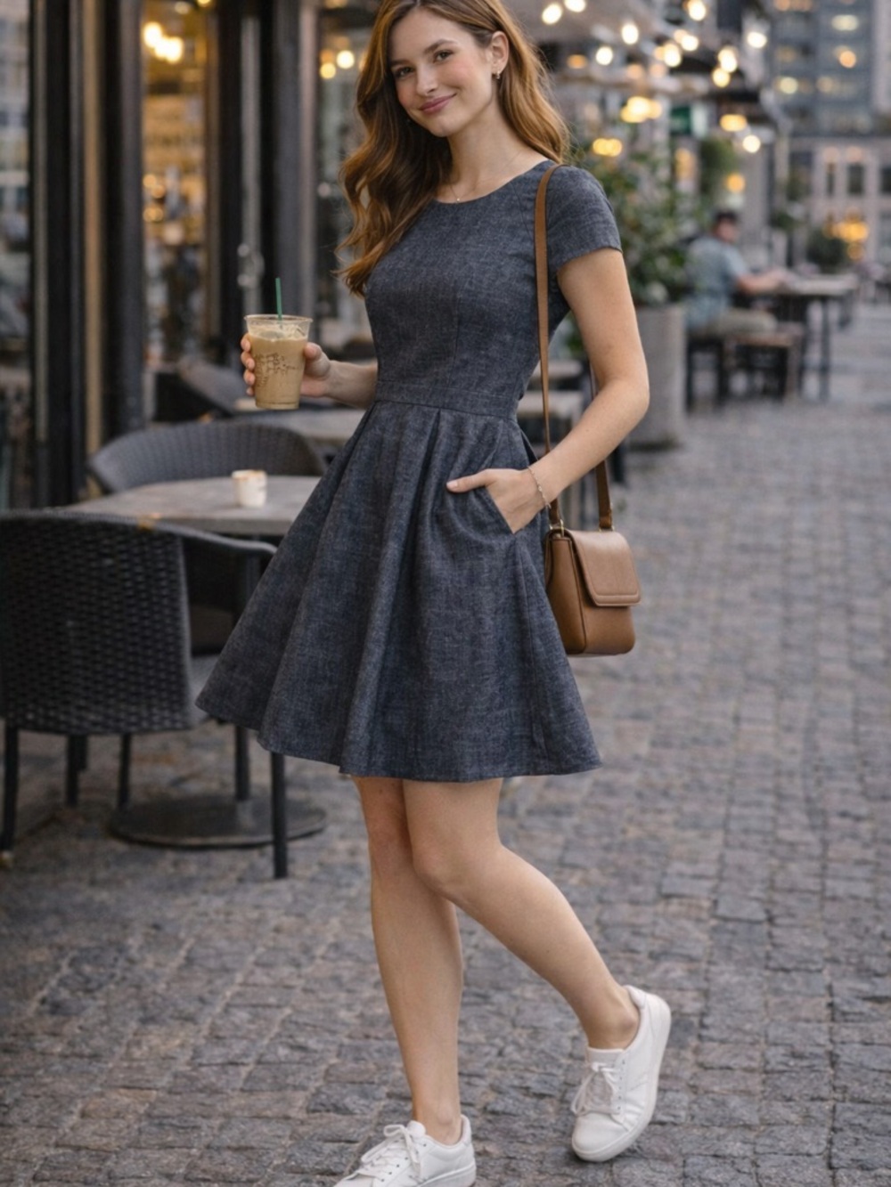 Chambray A-Line Dress | Structured Fit & Flare | Singapore Boutique | Size Small